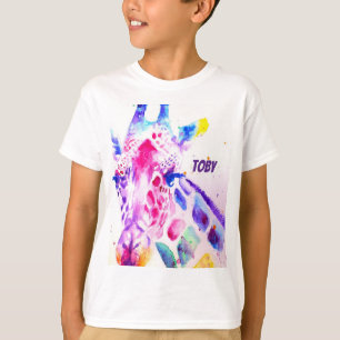 Giraff Vattenfärg Pojkar Lila Söt Djur Zoo T Shirt