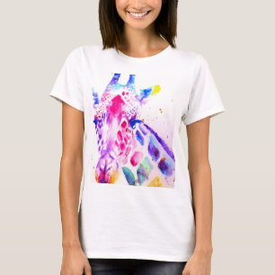 Giraff Vattenfärgskonst Lila Söt Zoo Djur T Shirt
