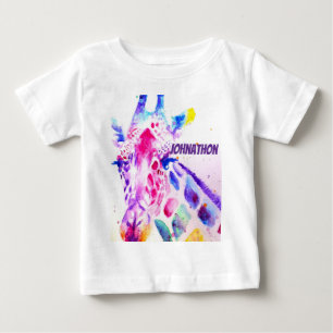 Giraff Vattenfärgskonst Lila Söt Zoo Djur T Shirt