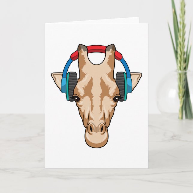 Giraff vid musik med hörlurar kort (Framsida)