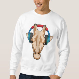 Giraff vid musik med hörlurar lång ärmad tröja