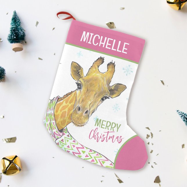 Giraffa i julscarf Kute Vintern Djurkonst Liten Julstrumpa (Skapare uppladdad)