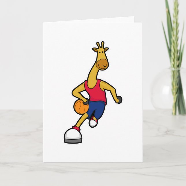 Giraffa som basketspelare med Basketball boll Kort (Framsida)