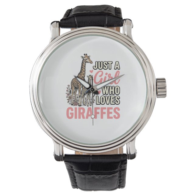 Giraffälskare Flicka Vintage Gravyr Tröja Design_ Armbandsur (Framsida)