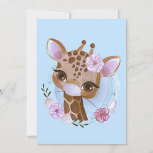 Giraffälskare Söt Giraffbaby Med Blomma Inbjudningar