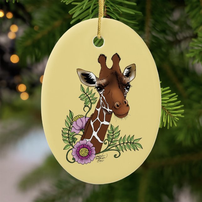 Giraffblommor gula söta vilda djur julgransprydnad keramik (Skapare uppladdad)