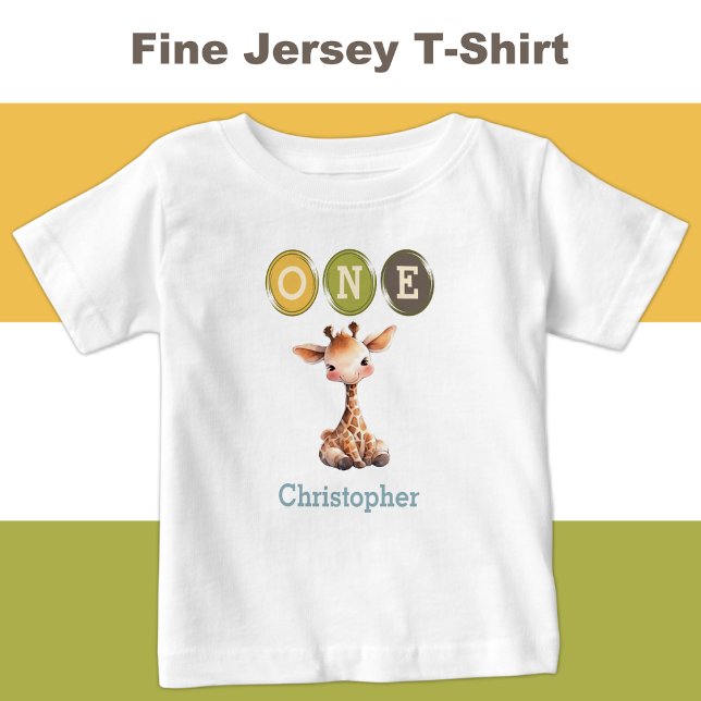 Giraffe 1:a födelsedag 1 med blått namn t shirt (Skapare uppladdad)