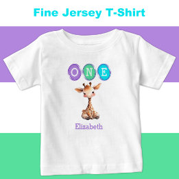 Giraffe 1:a födelsedag 1 med namn lila t shirt
