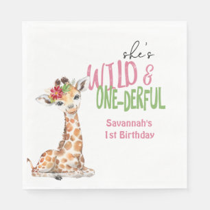 Giraffe 1st Birthday Party Rosa Pappersservett