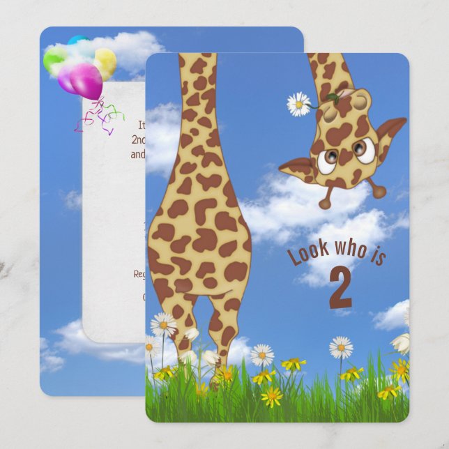 Giraffe 2:a födelsedagen Party Inbjudningar (Fram/baksida)