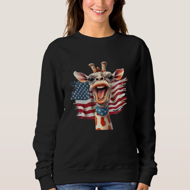 Giraffe 4th Of July Party  American Flag Patriotic T Shirt (Framsida)