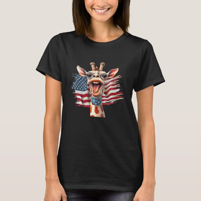 Giraffe 4th Of July Party  American Flag Patriotic T Shirt (Framsida)