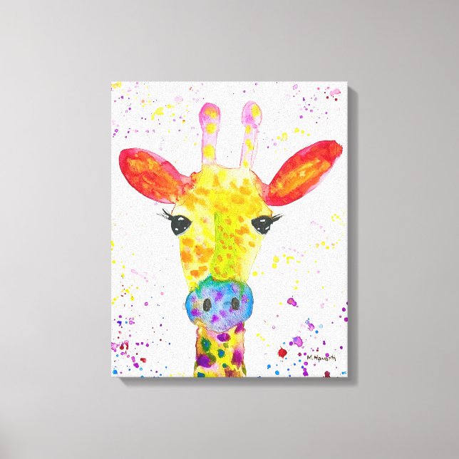 Giraffe Abstrakt Animals Vild Cute Art Rainbow Canvastryck (Framsida)