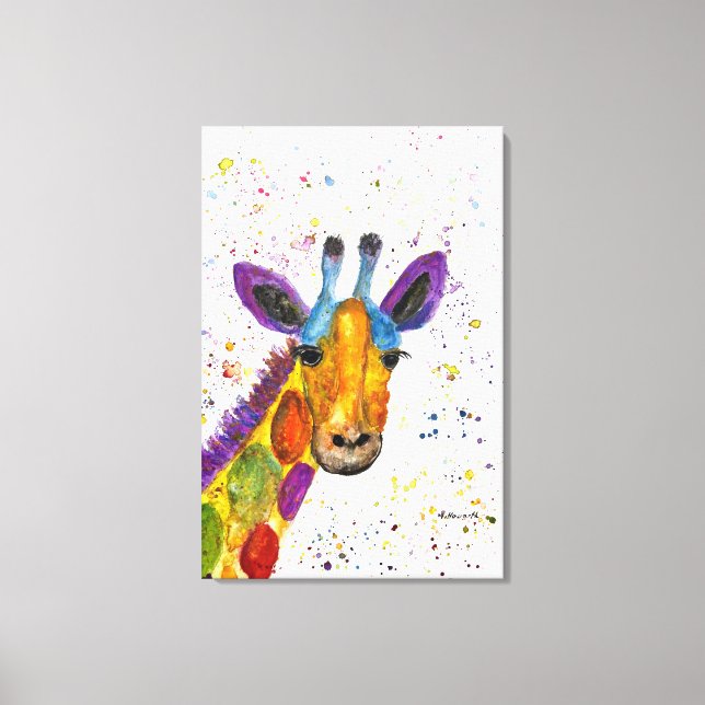 Giraffe Abstrakt Animals Vild Cute Art Rainbow Canvastryck (Framsida)