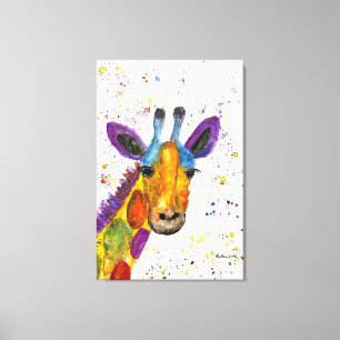 Giraffe Abstrakt Animals Vild Cute Art Rainbow Canvastryck
