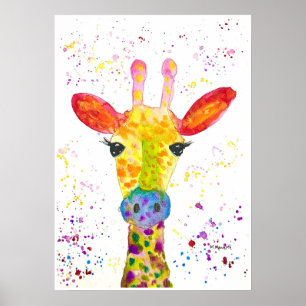 Giraffe Abstrakt Animals Vild Cute Art Rainbow Poster