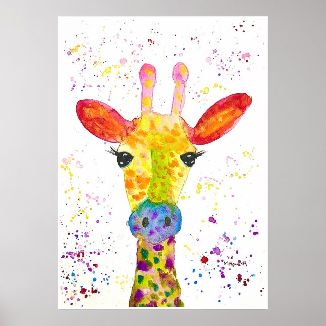 Giraffe Abstrakt Animals Vild Cute Art Rainbow Poster (Framsidan)