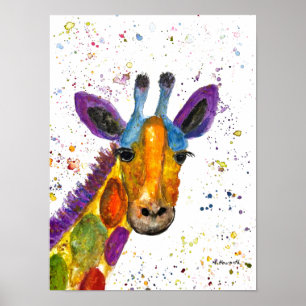 Giraffe Abstrakt Animals Vild Cute Art Rainbow Poster