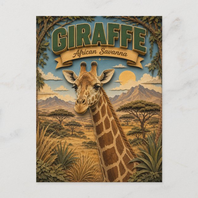 Giraffe Afrikansk Savann POPCUT Vykort (Framsida)