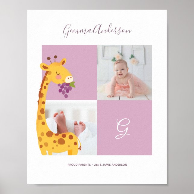 Giraffe ・ Alphabet Monogram Cute Baby Shower Poster (Framsidan)
