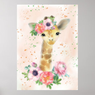 Giraffe Älskare Baby Giraffe med blomma Poster
