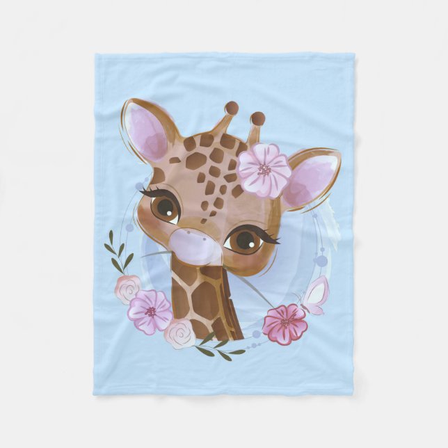 Giraffe Älskare cute Baby Giraffe med blomma Fleecefilt (Framsidan)