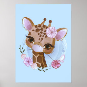 Giraffe Älskare cute Baby Giraffe med blomma Poster