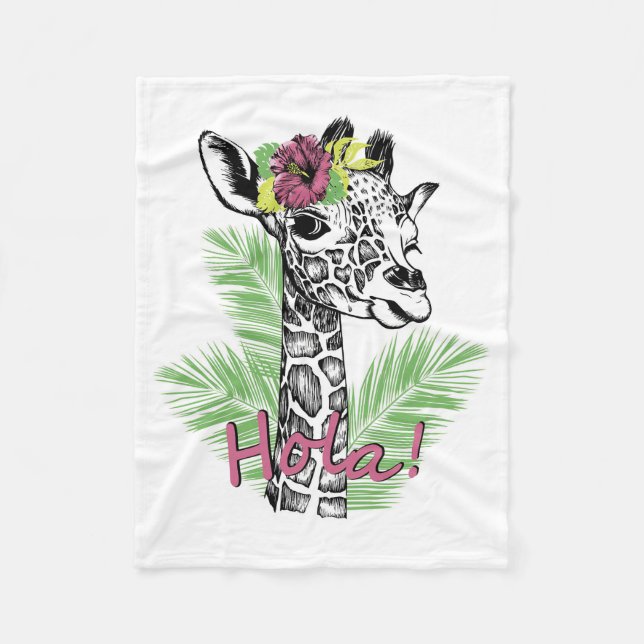 Giraffe Älskare Giraffe med Hibiscus Fleecefilt (Framsidan)