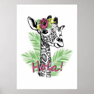 Giraffe Älskare Giraffe med Hibiscus Poster