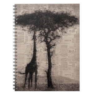 Giraffe Älskare Giraffe Newspaper Art Anteckningsbok