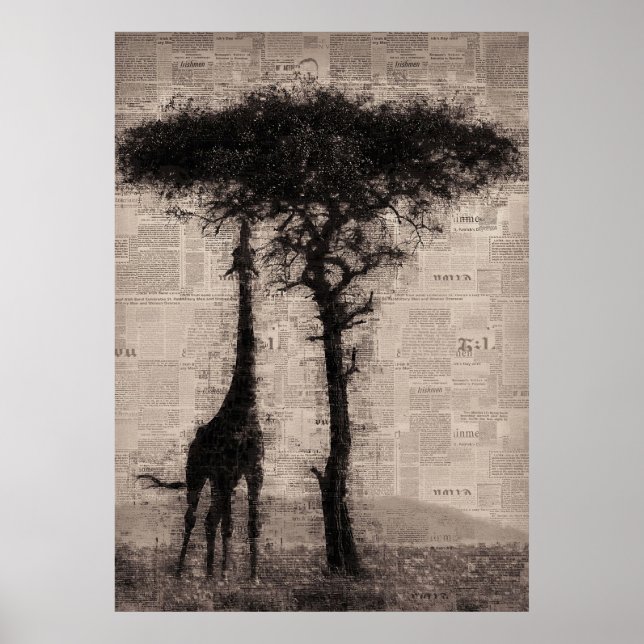 Giraffe Älskare Giraffe Newspaper Art Poster (Framsidan)