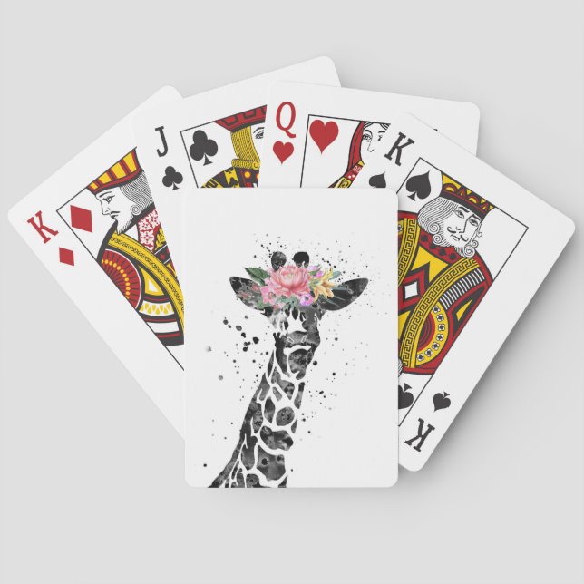 Giraffe Älskare Giraffe och blomma Casinokort (Baksidan)