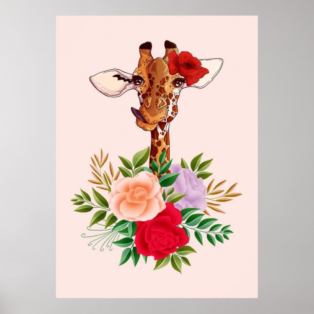 Giraffe Älskare Giraffes Afrika och blomma Poster (Framsidan)