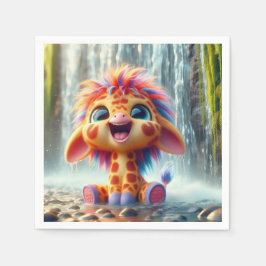 Giraffe am Wasserfall in Serviette Pappersservett