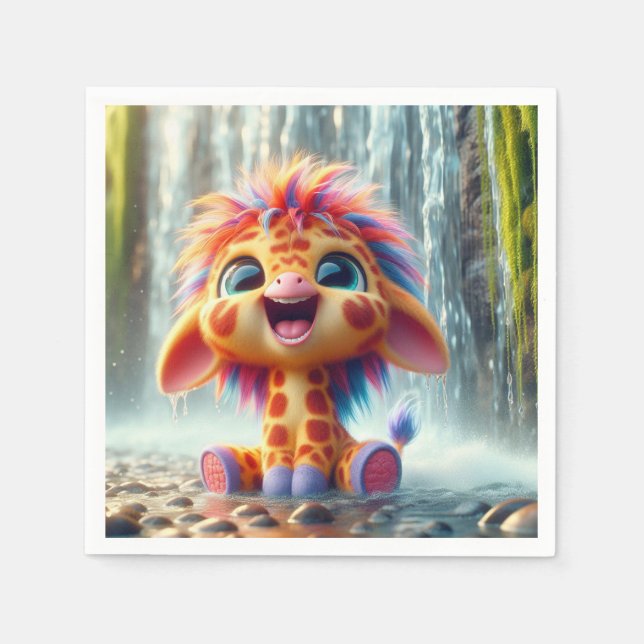 Giraffe am Wasserfall in Serviette Pappersservett (Framsidan)