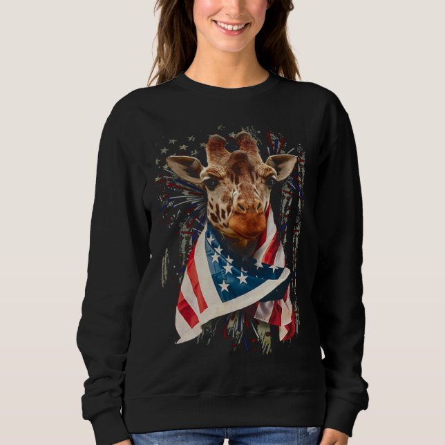 Giraffe American Flag 4th July Independence Americ T Shirt (Framsida)