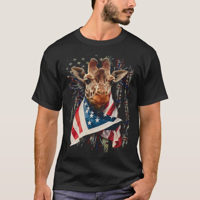 Giraffe American Flag 4th July Independence Americ T Shirt (Framsida)