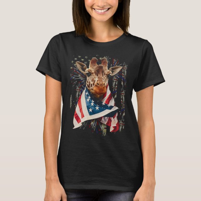Giraffe American Flag 4th July Independence Americ T Shirt (Framsida)