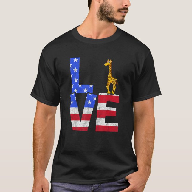 Giraffe American Flag Sunglasses 4th of July Patri T Shirt (Framsida)