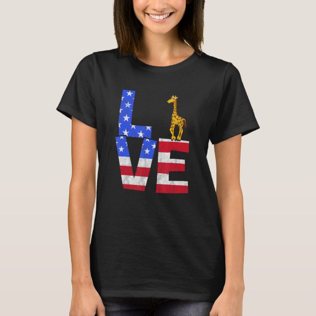 Giraffe American Flag Sunglasses 4th of July Patri T Shirt (Framsida)