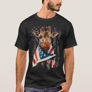 Giraffe American Flagga 4:e juli Independence Amer T Shirt