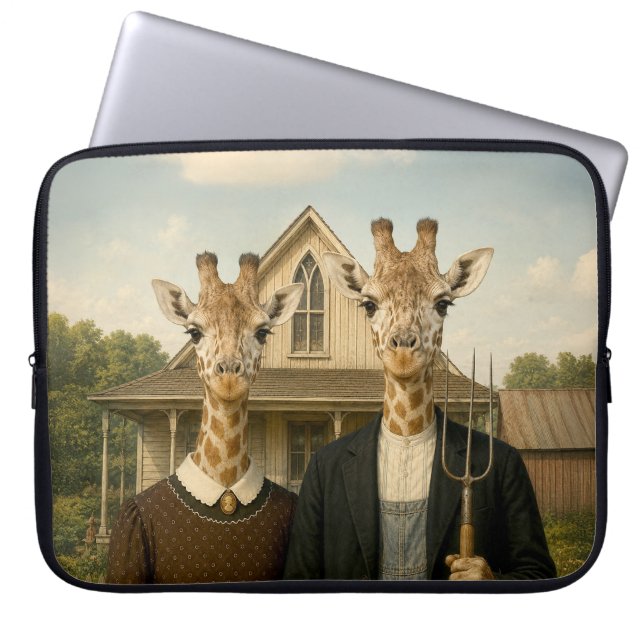 Giraffe American Gothic Gårdstomt Laptop Fodral (Framsidan)