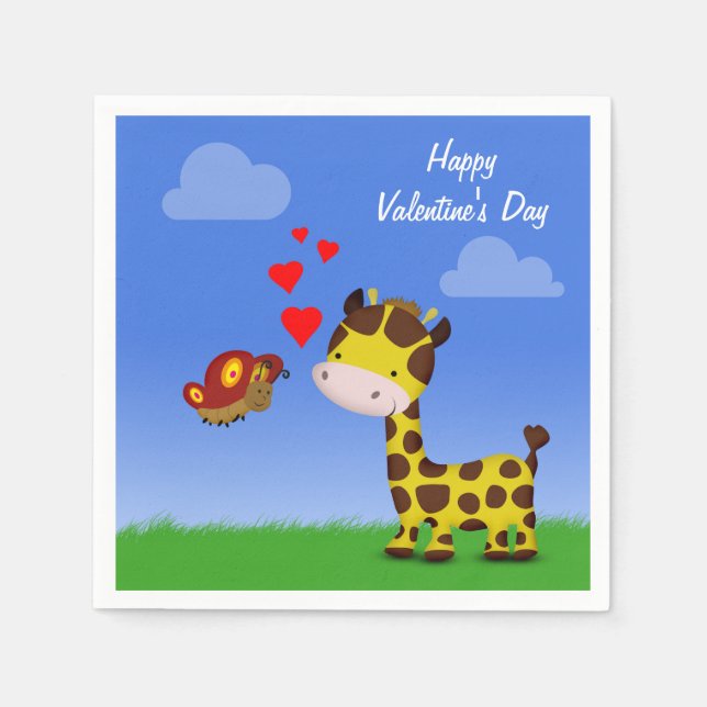 Giraffe and Butterfly Valentine Day Pappersservett (Framsidan)