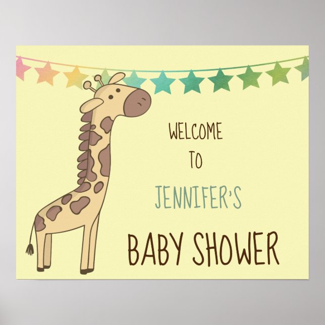 Giraffe and Garland Anpassade Baby Shower Sign Poster (Framsidan)