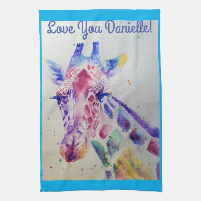 Giraffe animal Kärlek You Womans Namn Art Tea Towe Kökshandduk (Vertikal)