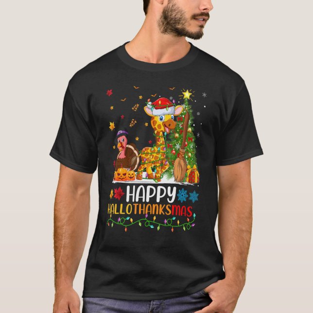 Giraffe Animal Lycklig Giraffe Hellothanksmas T Shirt (Framsida)
