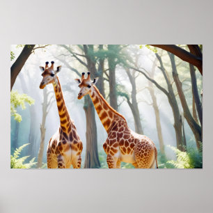 Giraffe Animal Nature Wildlife Affection Caring Poster