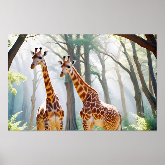Giraffe Animal Nature Wildlife Affection Caring Poster (Framsidan)