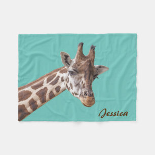 Giraffe Animal på Teal Personlig Namn Fleecefilt