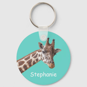 Giraffe Animal på Teal Personlig Namn Nyckelring